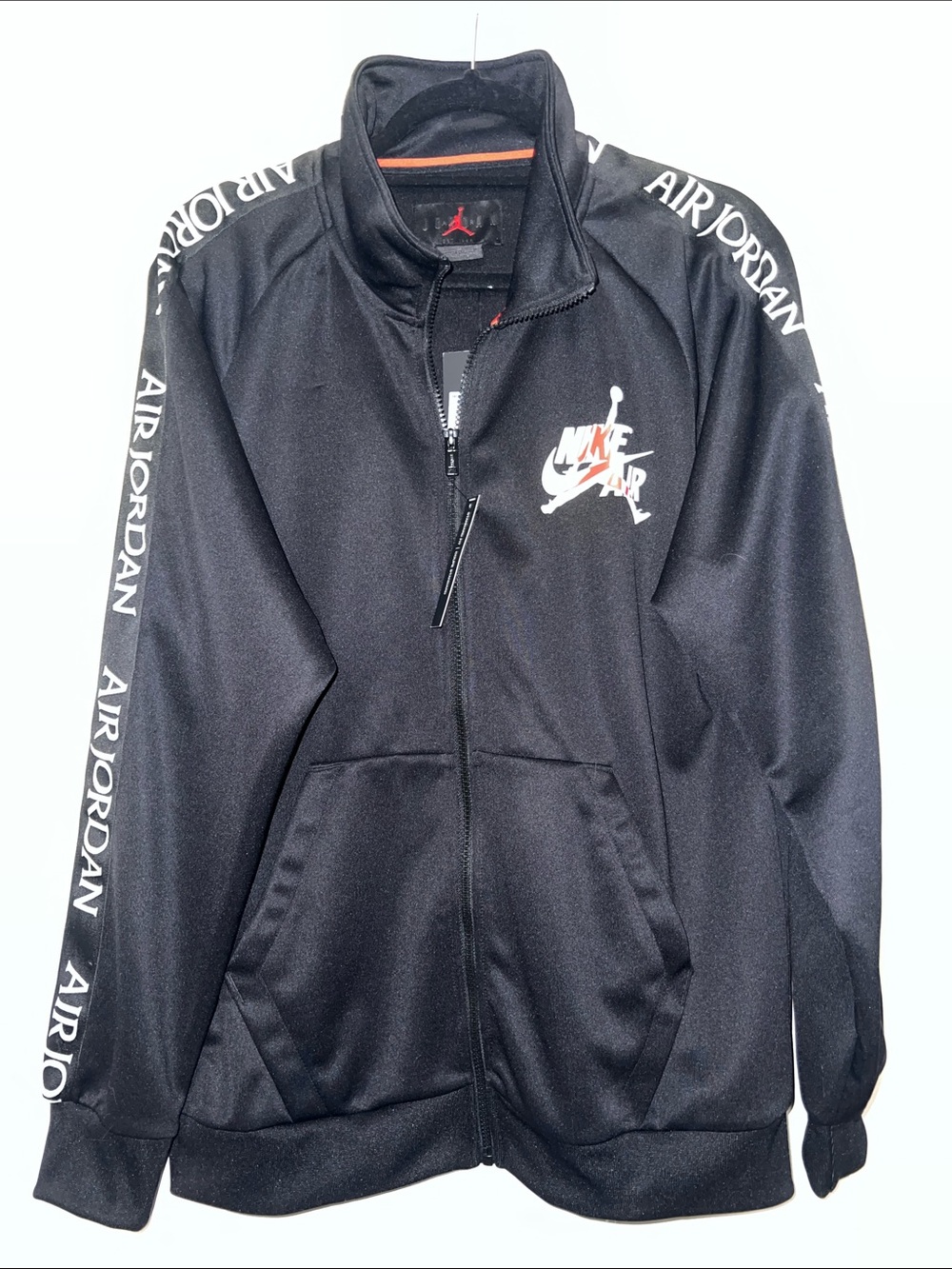 Jordan Black Track Jacket with White Logo and Sleeve Script